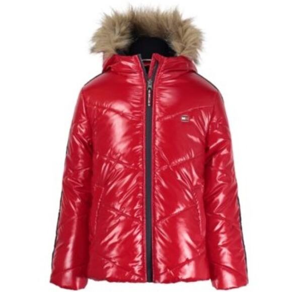 Tommy Hilfiger Girls Fur-Lined Chevron Puffer 6X